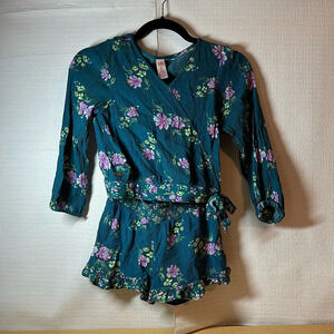 JUSTICE Floral Ruffle Cross Over Top Girls Fashion Outfit Size S 7/8